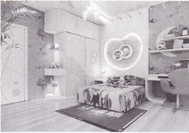 藍(lán)色的墻紙和黃白相間的家具造就了一個(gè)兒童樂(lè)園